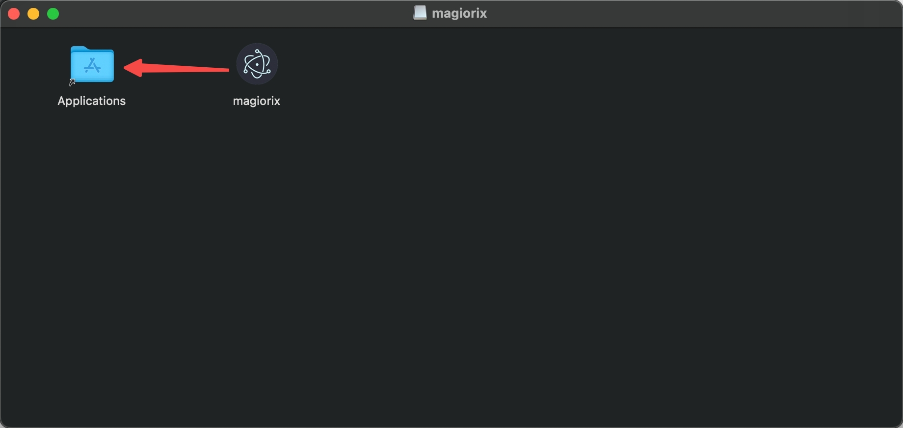 将 magiorix 拖到 Applications 文件夹的安装窗口截图